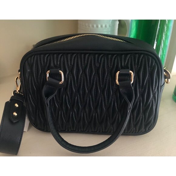 NWT Valentino Orlandi Black Quilted Satchel/Crossbody Tote Bag - Picture 2 of 12